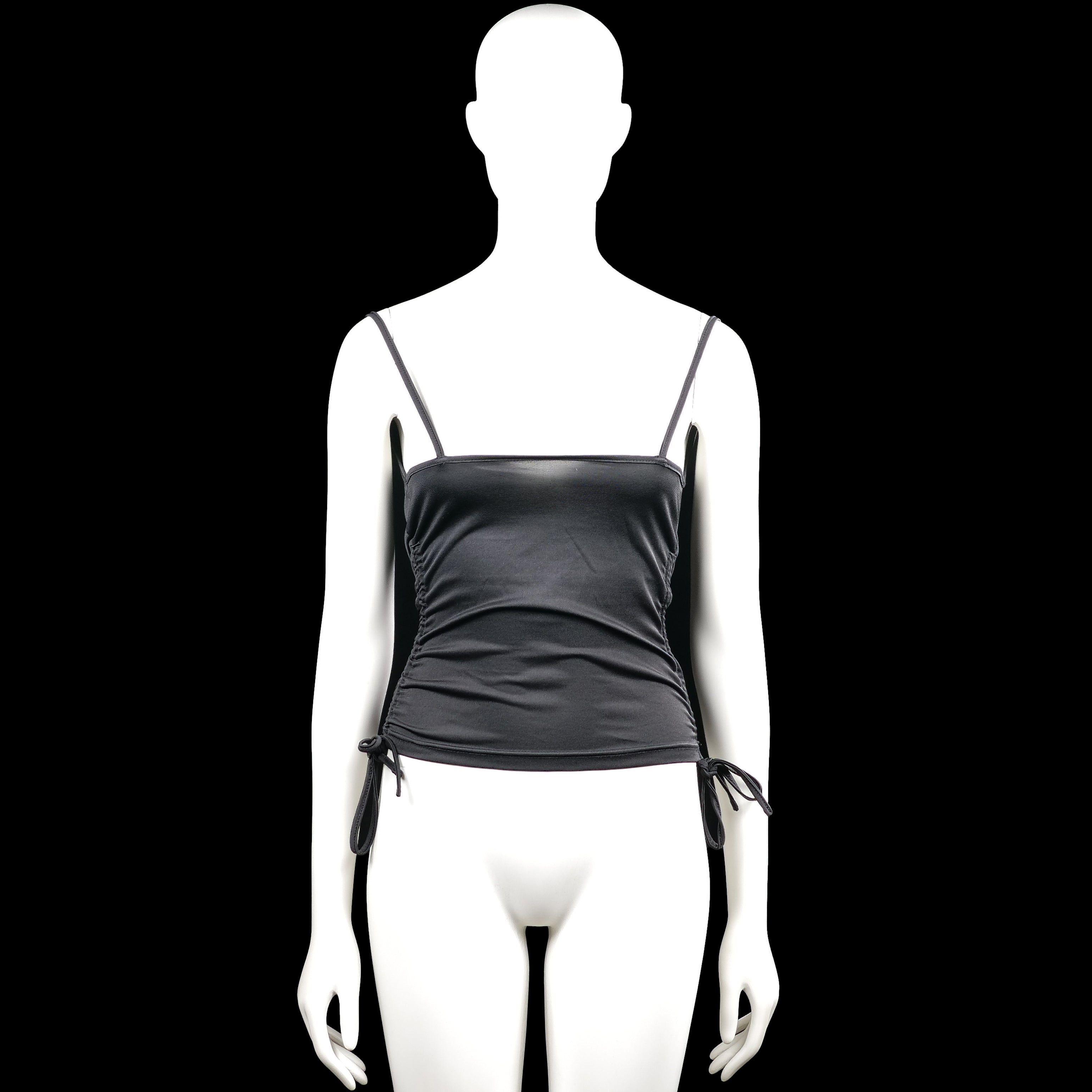 Shein - Tank top - Black - Size XS - Black solid camisole top with a squared neckline and thin shoulder straps. Features ruched side seams with tie details and a straight hem.