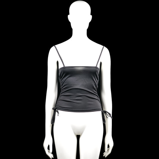 Shein - Tank top - Black - Size XS - Black solid camisole top with a squared neckline and thin shoulder straps. Features ruched side seams with tie details and a straight hem.