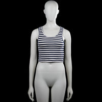 Bikbok - Tank top - White & Navy - Size M - White and navy horizontally striped sleeveless tank top with a scoop neckline. Straight hem with plain armhole and neckline binding.