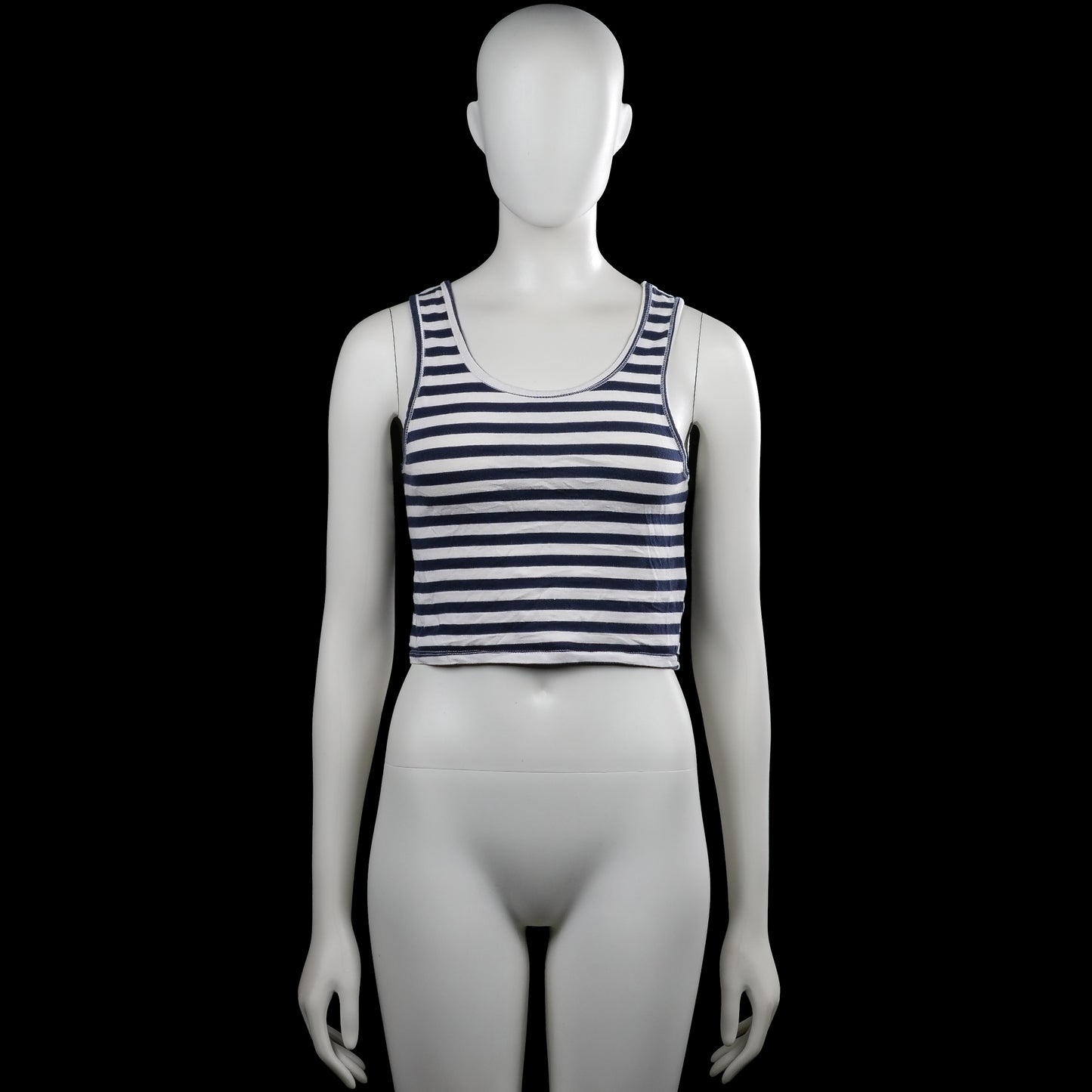 Bikbok - Tank top - White & Navy - Size M - White and navy horizontally striped sleeveless tank top with a scoop neckline. Straight hem with plain armhole and neckline binding.