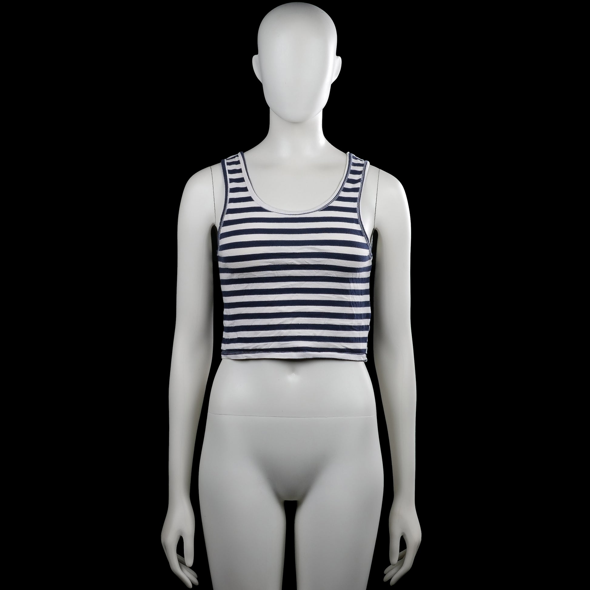 Bikbok - Tank top - White & Navy - Size M - White and navy horizontally striped sleeveless tank top with a scoop neckline. Straight hem with plain armhole and neckline binding.