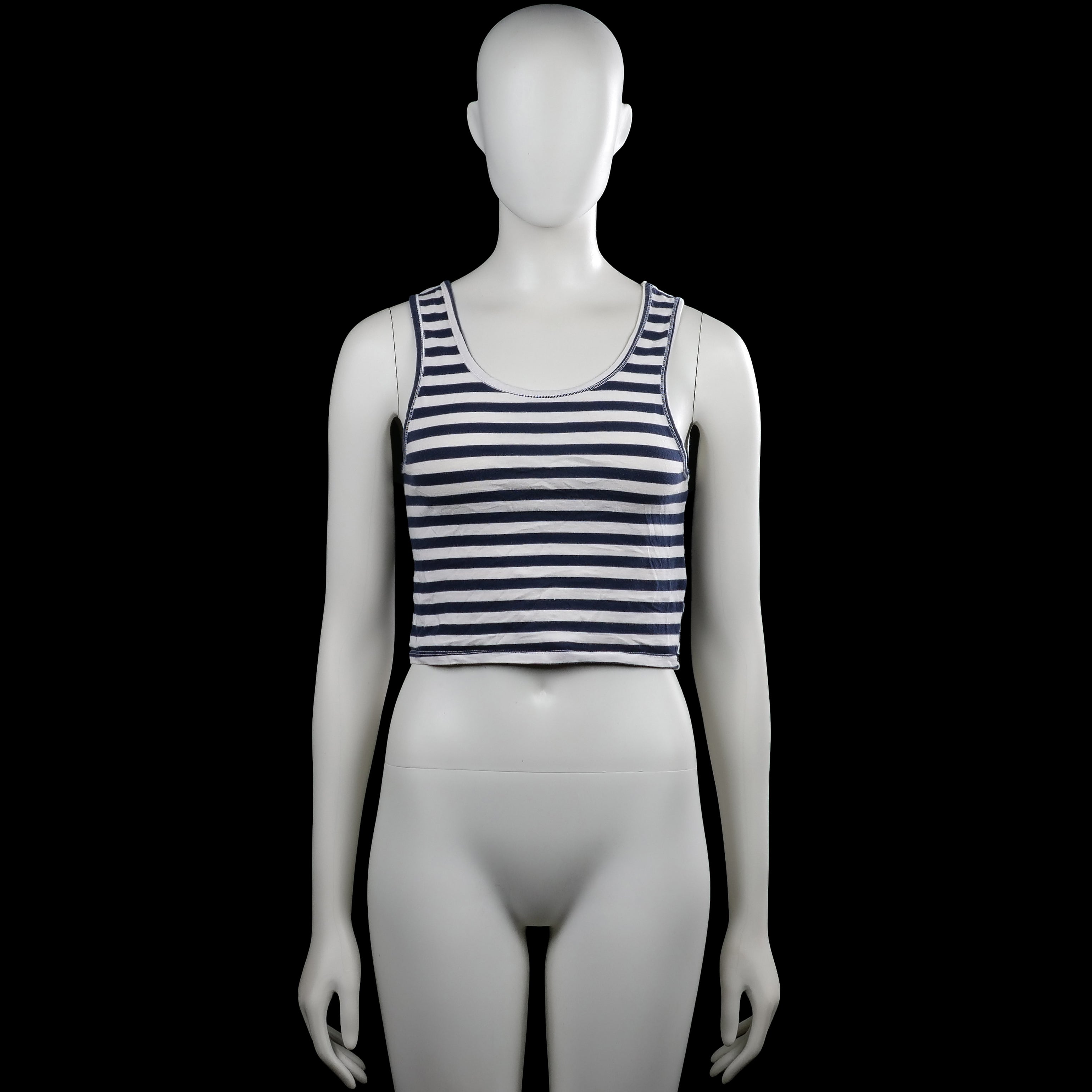 Bikbok - Tank top - White & Navy - Size M - White and navy horizontally striped sleeveless tank top with a scoop neckline. Straight hem with plain armhole and neckline binding.