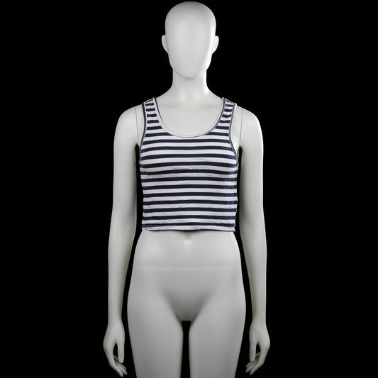 Bikbok - Tank top - White & Navy - Size M - White and navy horizontally striped sleeveless tank top with a scoop neckline. Straight hem with plain armhole and neckline binding.