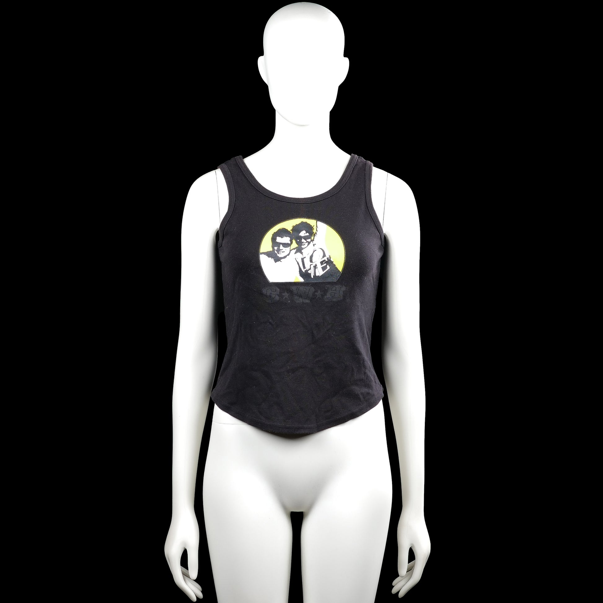 Gwh - Tank top - Black - Size S - Black sleeveless top with a round neckline and plain arm openings. Features a large graphic print on the front and a straight hem.