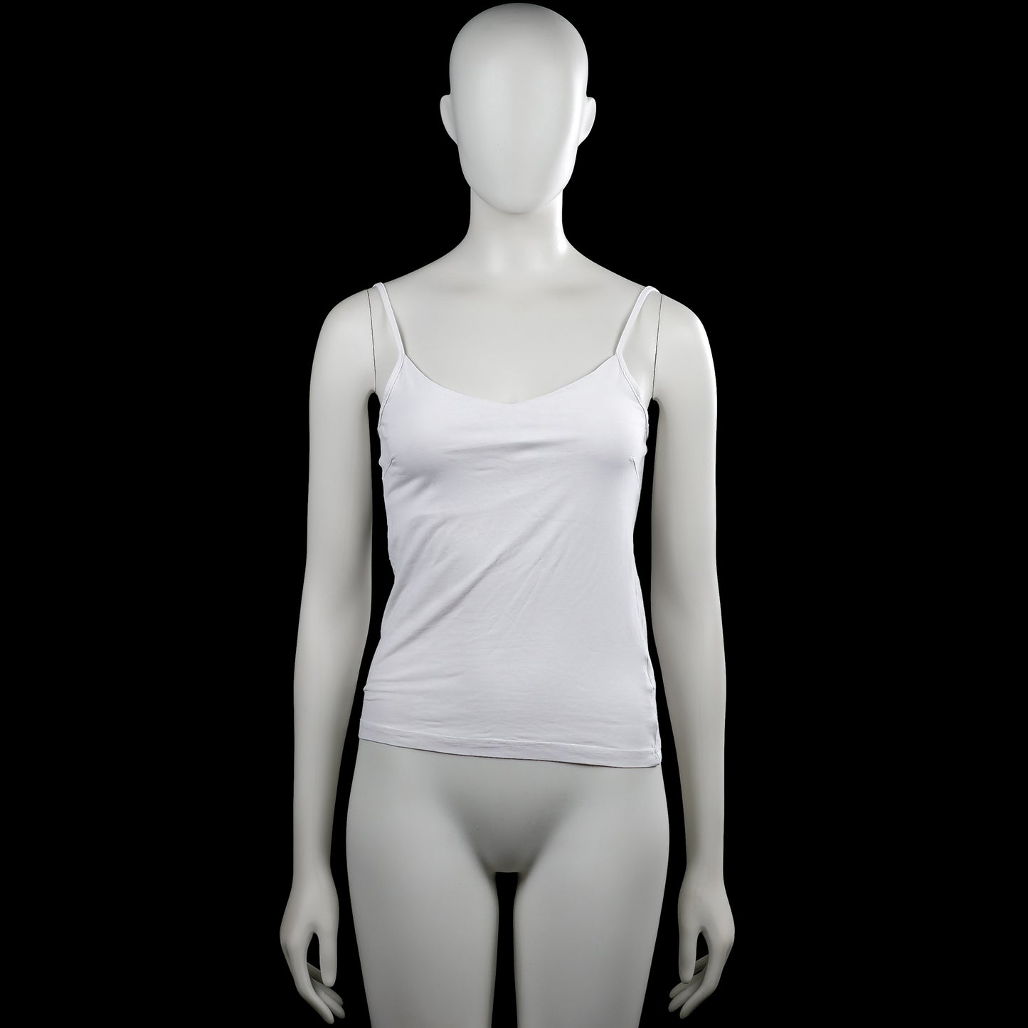 157 - Tank top - White - Size S - White solid camisole with thin shoulder straps and a scoop neckline. Straight hem with no visible closures.
