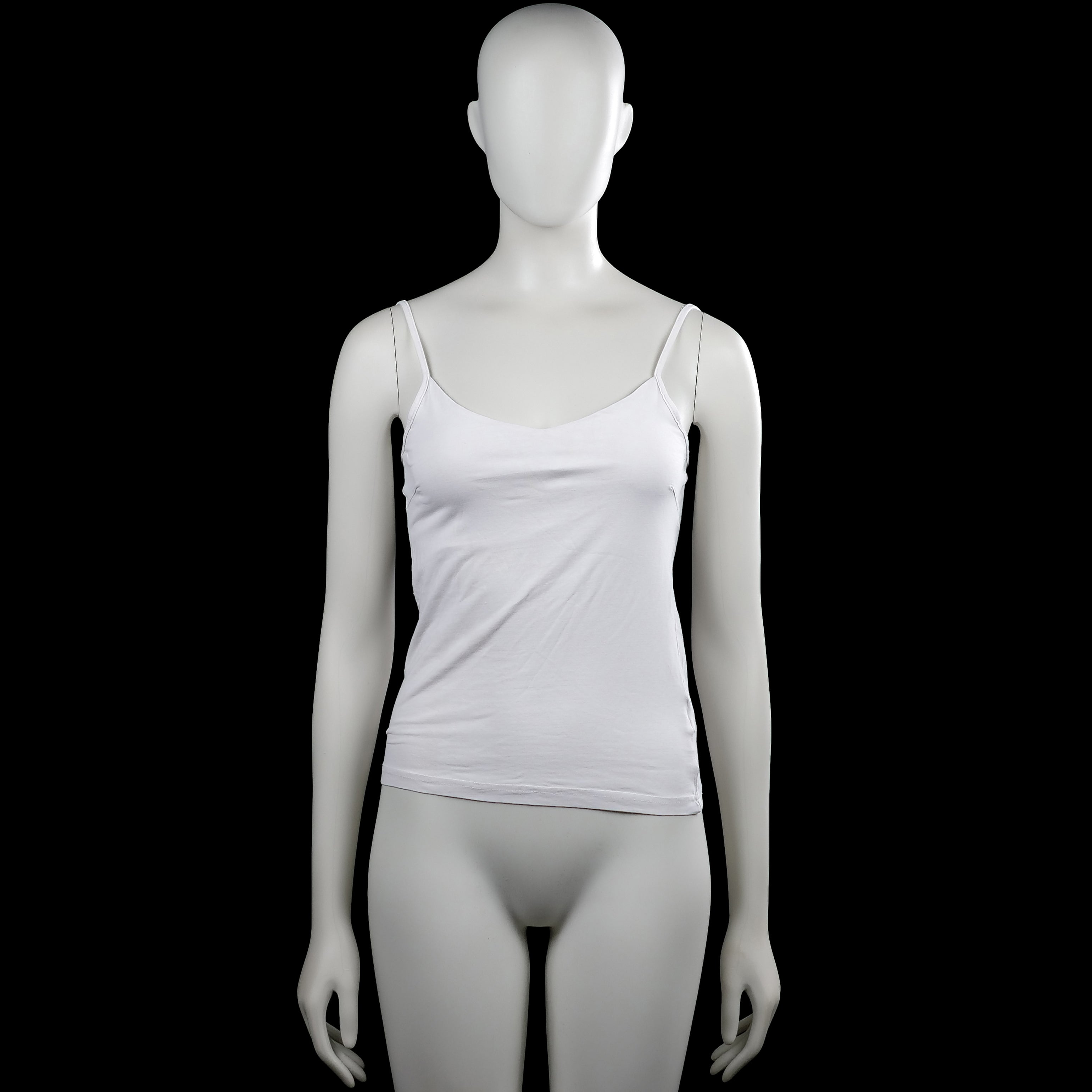 157 - Tank top - White - Size S - White solid camisole with thin shoulder straps and a scoop neckline. Straight hem with no visible closures.