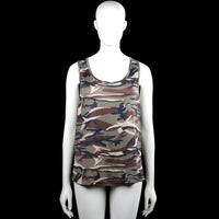 Tank top - Olive & Navy - Size M - Sleeveless camouflage top in olive and navy with a scoop neck and wide arm openings. Straight hem with plain edge trim.