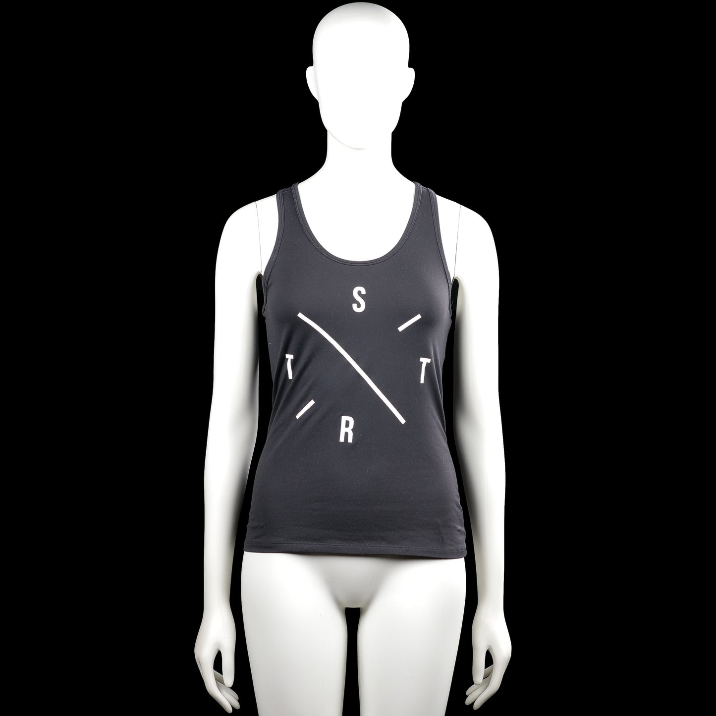 H&M - Tank top - Black & White - Size S - Black sleeveless tank top with a scoop neckline and a straight hem. Features a white graphic print on the front and plain arm openings.