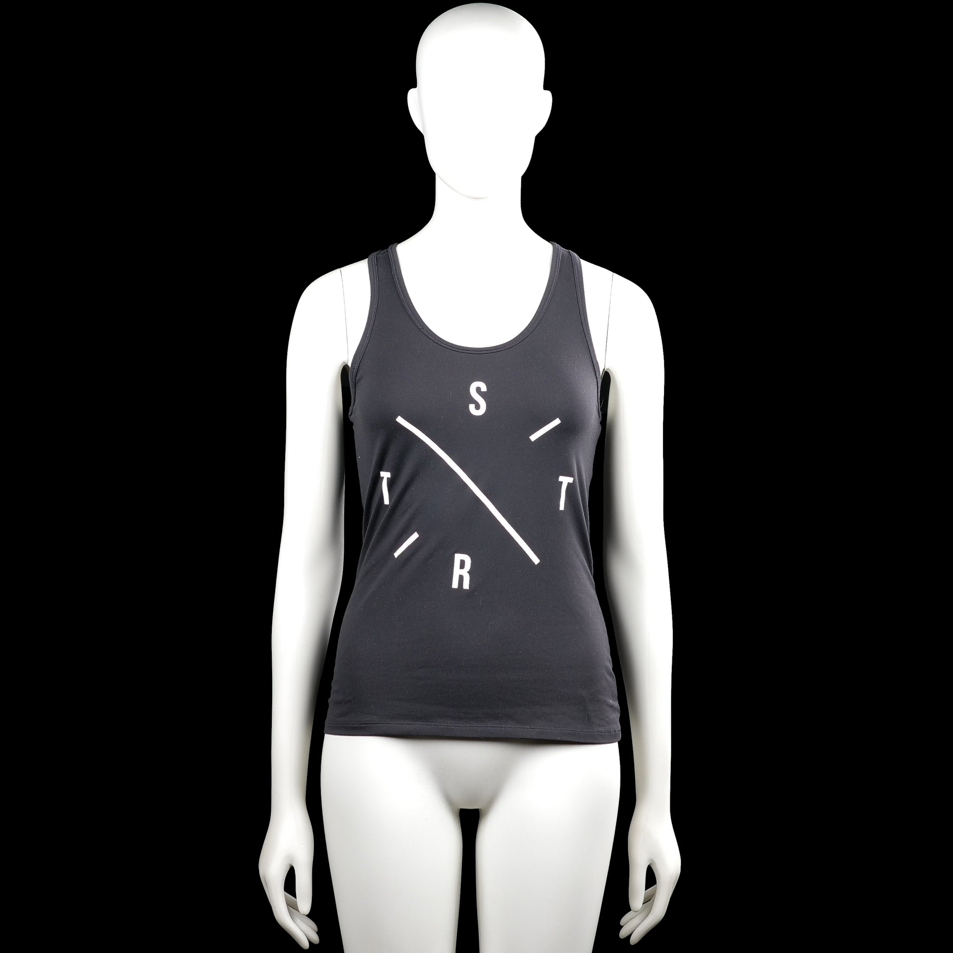 H&M - Tank top - Black & White - Size S - Black sleeveless tank top with a scoop neckline and a straight hem. Features a white graphic print on the front and plain arm openings.