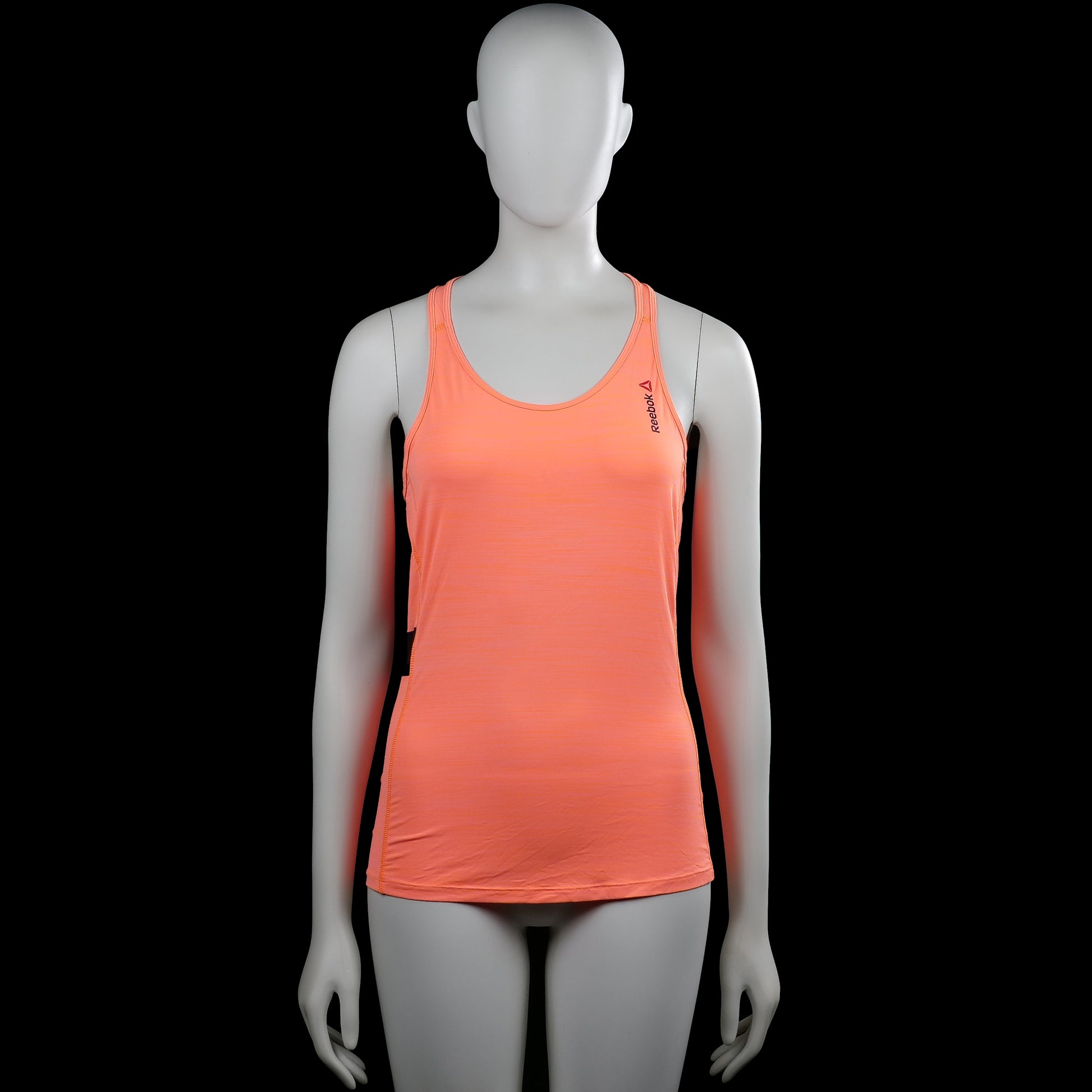 Reebok Activchill - Sports top - Orange & Black - Size S - Orange sleeveless tank top with a scoop neckline and a racerback. Features a black side panel and a straight hem.