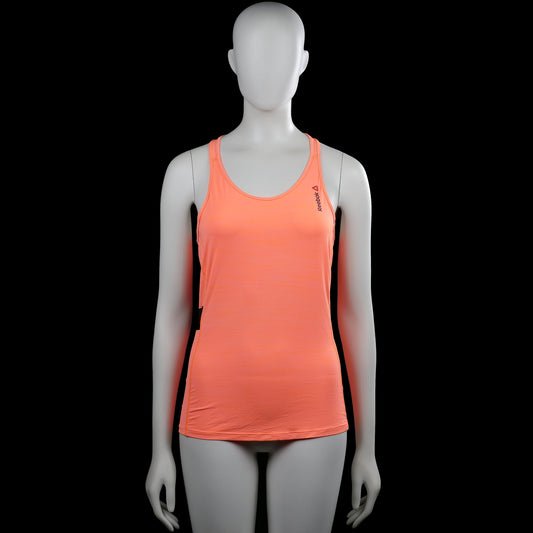 Reebok Activchill - Sports top - Orange & Black - Size S - Orange sleeveless tank top with a scoop neckline and a racerback. Features a black side panel and a straight hem.