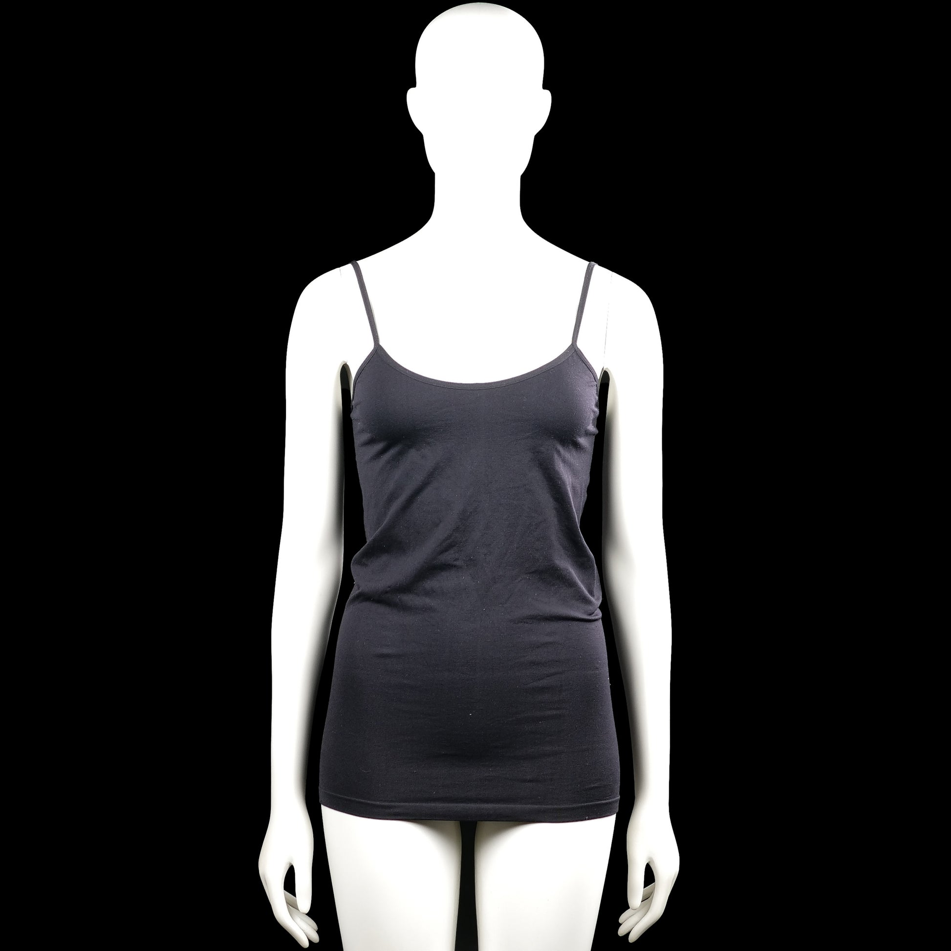 Tank top - Charcoal - Size L, XL - Charcoal solid camisole-style top with thin shoulder straps and a scoop neckline. Straight hem with no visible closures or pockets.