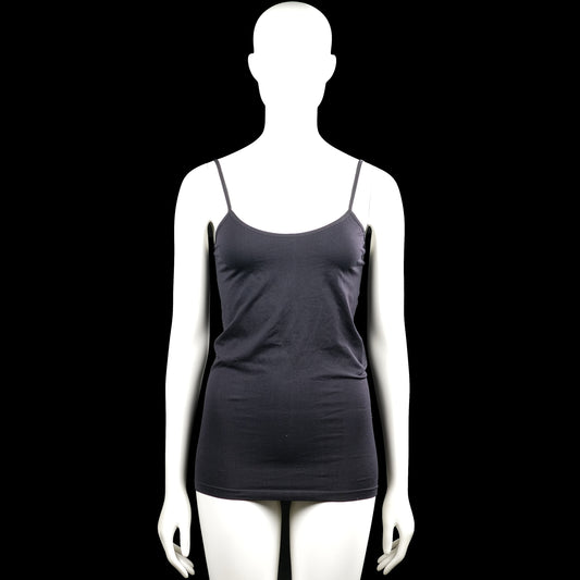 Tank top - Charcoal - Size L, XL - Charcoal solid camisole-style top with thin shoulder straps and a scoop neckline. Straight hem with no visible closures or pockets.