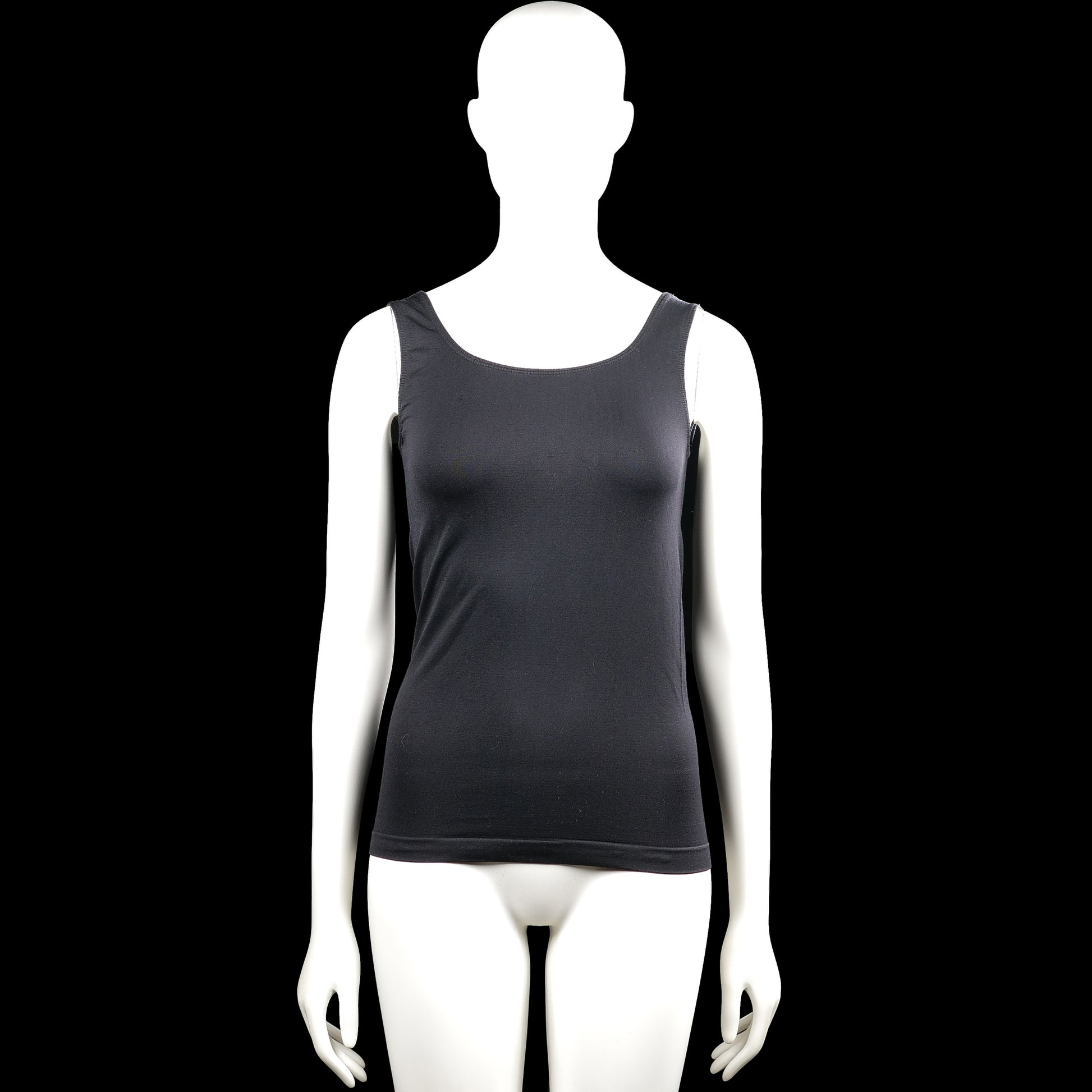 Crossbow - Tank top - Black - Size ONE SIZE - Black solid sleeveless tank top with a scoop neckline and wide shoulder straps. Straight hem with no visible closures or pockets.