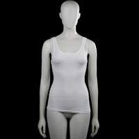Tank top - White - Size 34 - White solid sleeveless tank top with a scoop neckline and back. Straight hem with plain armhole and neckline trim.