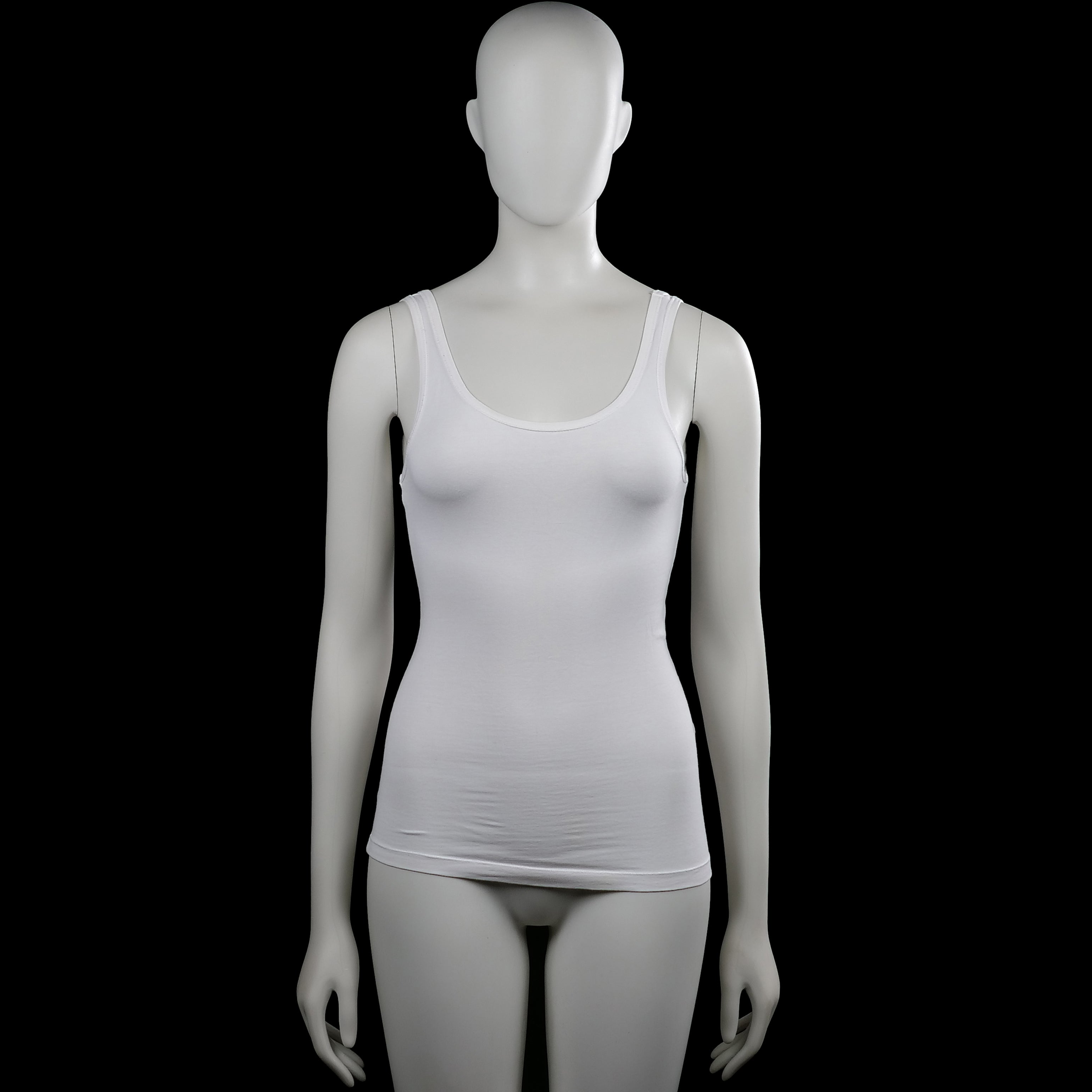 Tank top - White - Size 34 - White solid sleeveless tank top with a scoop neckline and back. Straight hem with plain armhole and neckline trim.