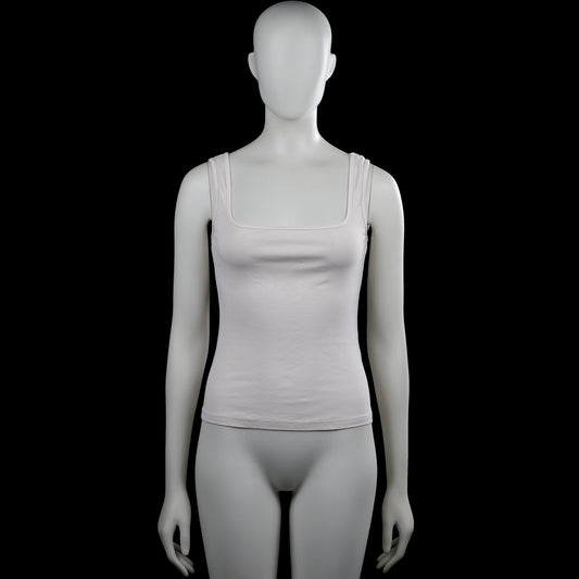Shein - Tank top - White - Size XS - White solid sleeveless top with a squared neckline and wide shoulder straps. Straight hem with plain armhole edging.