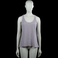 Tank top - White & Navy - Size M - White and navy striped sleeveless top with a scoop neckline and plain armhole trim. Straight hem with no visible closures or pockets.