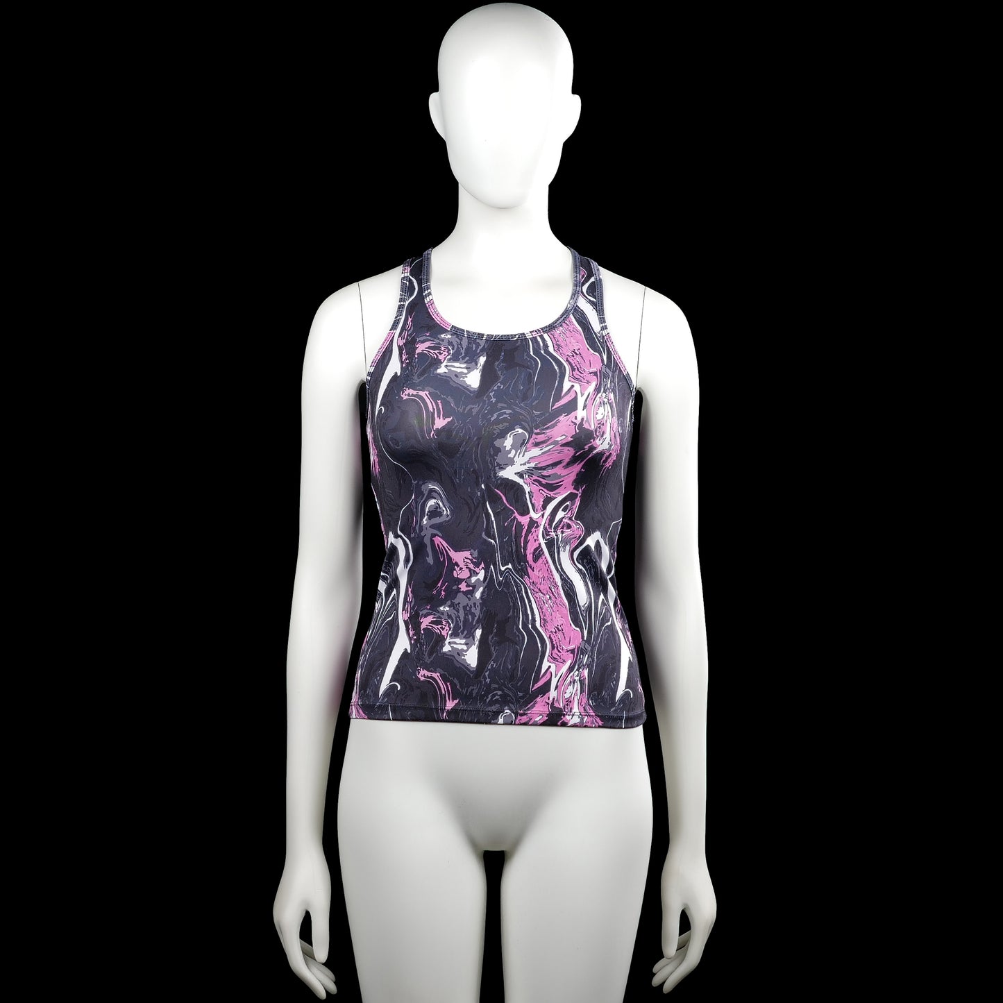 Pxs - Tank top - Black & Pink - Size 140 - Black and pink printed sleeveless tank top with a scoop neckline and racerback. Straight hem and plain arm and neck openings.