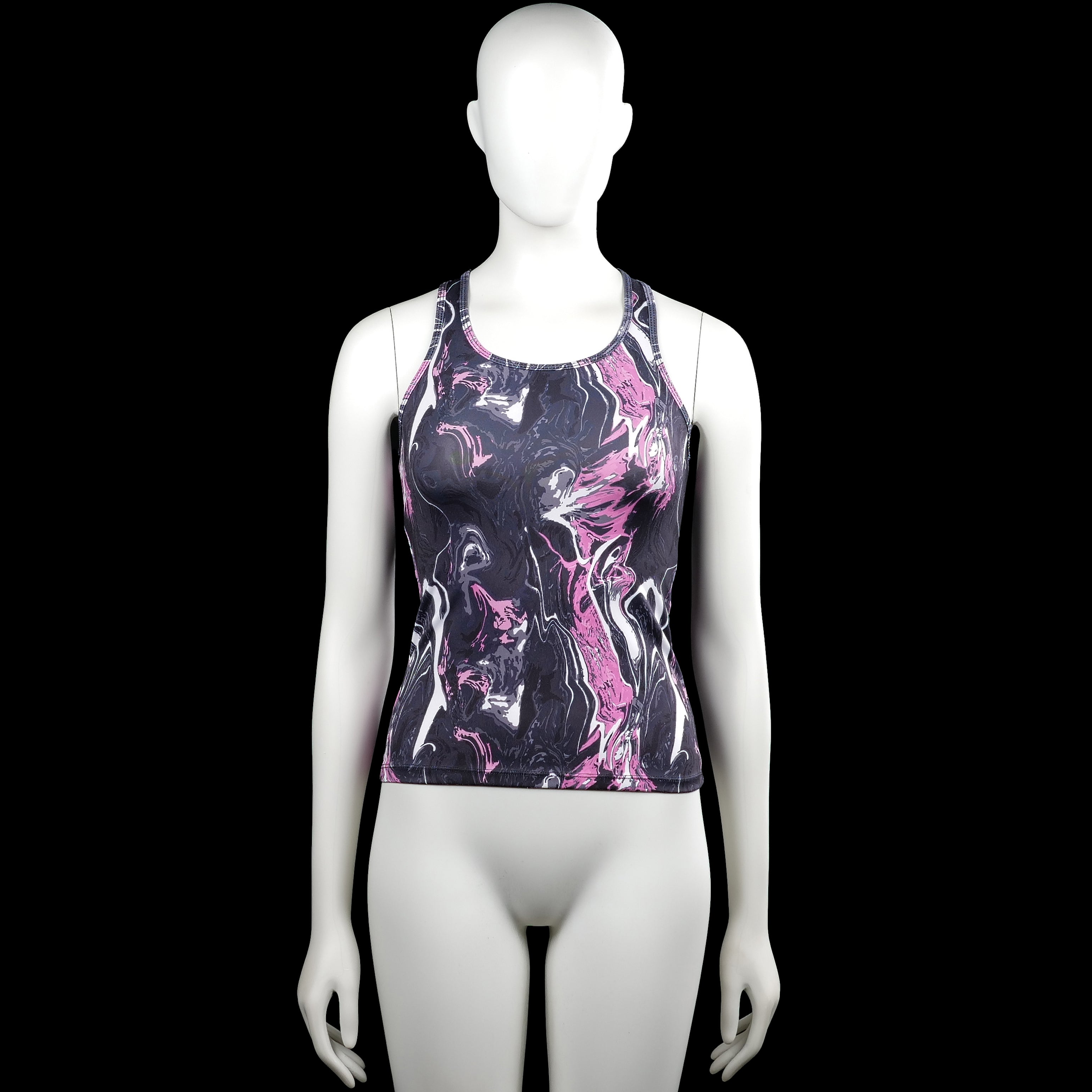 Pxs - Tank top - Black & Pink - Size 140 - Black and pink printed sleeveless tank top with a scoop neckline and racerback. Straight hem and plain arm and neck openings.