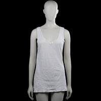 Tank top - White - Size 52 - White solid sleeveless tank top with a scoop neckline and straight hem. Features a small lace detail at the center front neckline.