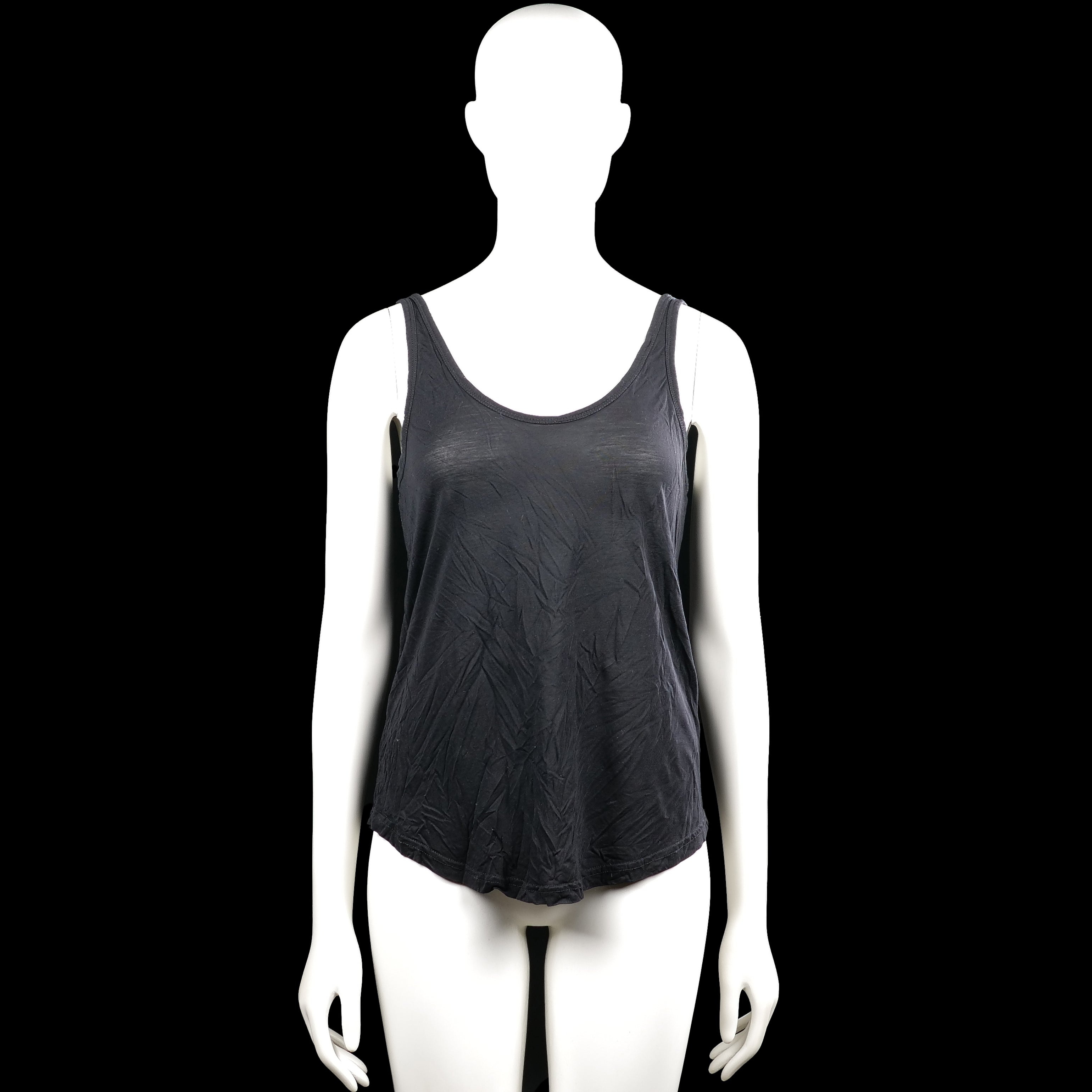 Åhlens - Tank top - Charcoal - Size S - Charcoal solid sleeveless tank top with a scoop neckline and plain arm openings. Features an asymmetrical hem with an extended side panel.
