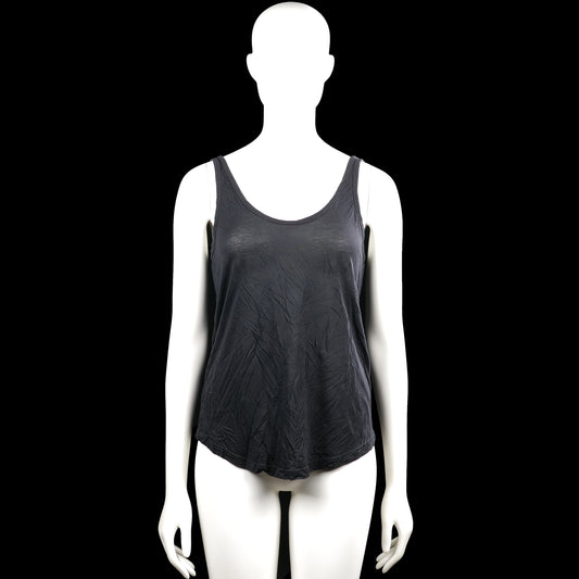 Åhlens - Tank top - Charcoal - Size S - Charcoal solid sleeveless tank top with a scoop neckline and plain arm openings. Features an asymmetrical hem with an extended side panel.