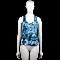 Soc - Tank top - Light Blue & Navy - Size 38 - Sleeveless tank top in light blue and navy with an allover geometric print and a scoop neckline. Straight hem with a racerback and a large back cutout.