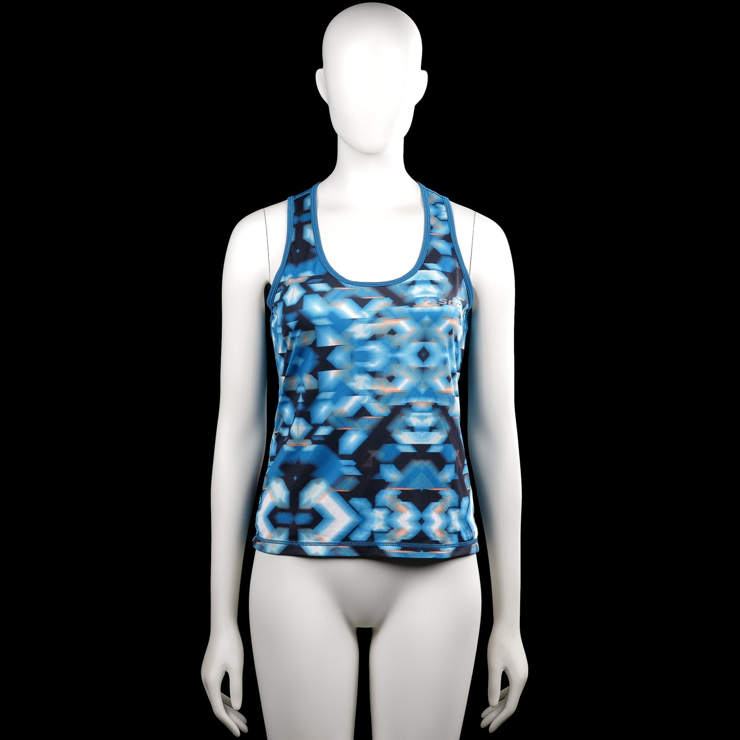 Soc - Tank top - Light Blue & Navy - Size 38 - Sleeveless tank top in light blue and navy with an allover geometric print and a scoop neckline. Straight hem with a racerback and a large back cutout.