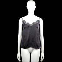 H&M - Tank top - Charcoal & Black - Size 34 - Charcoal sleeveless camisole with thin shoulder straps and a V-neckline trimmed with black lace. Straight hem with no visible closures.