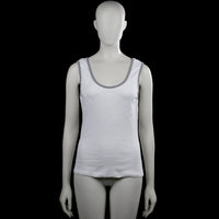 Nw - Tank top - White & Gray - Size M - White solid sleeveless tank top with a scoop neckline and gray trim around the neck and armholes. Straight hem with no visible closures.