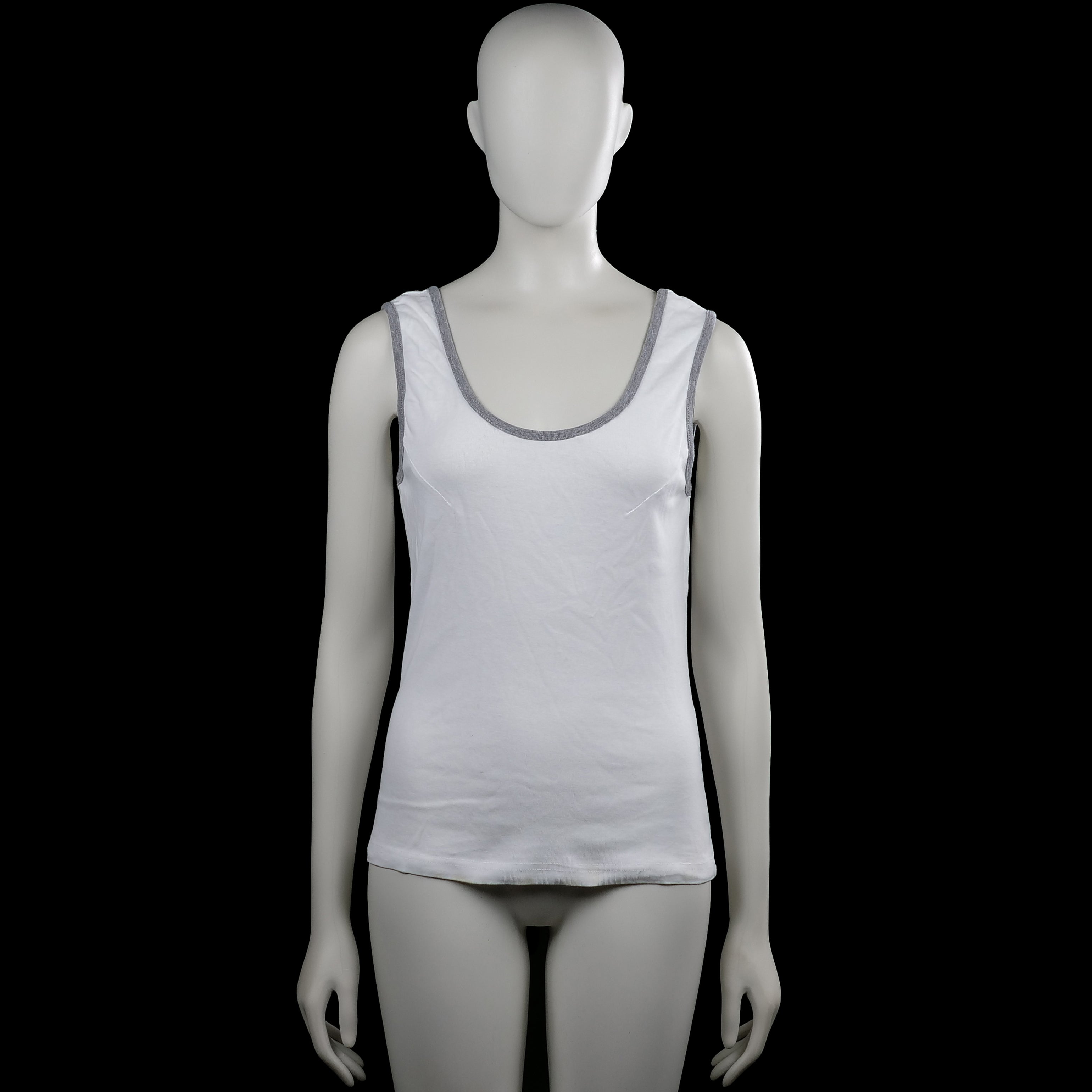 Nw - Tank top - White & Gray - Size M - White solid sleeveless tank top with a scoop neckline and gray trim around the neck and armholes. Straight hem with no visible closures.