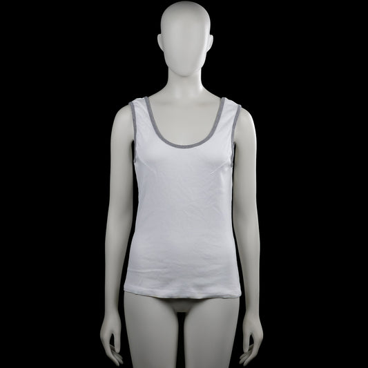 Nw - Tank top - White & Gray - Size M - White solid sleeveless tank top with a scoop neckline and gray trim around the neck and armholes. Straight hem with no visible closures.