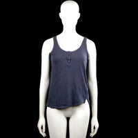 Ellos - Tank top - Navy - Size 34, 36 - Navy solid sleeveless top with a scoop neckline and a short button placket at the center front. Straight hem with small side slits.