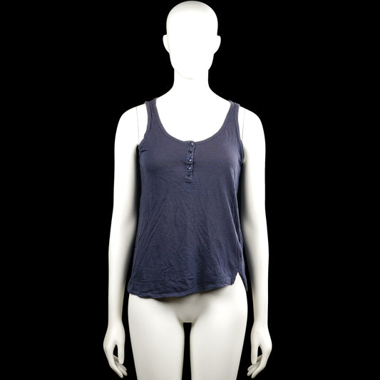 Ellos - Tank top - Navy - Size 34, 36 - Navy solid sleeveless top with a scoop neckline and a short button placket at the center front. Straight hem with small side slits.