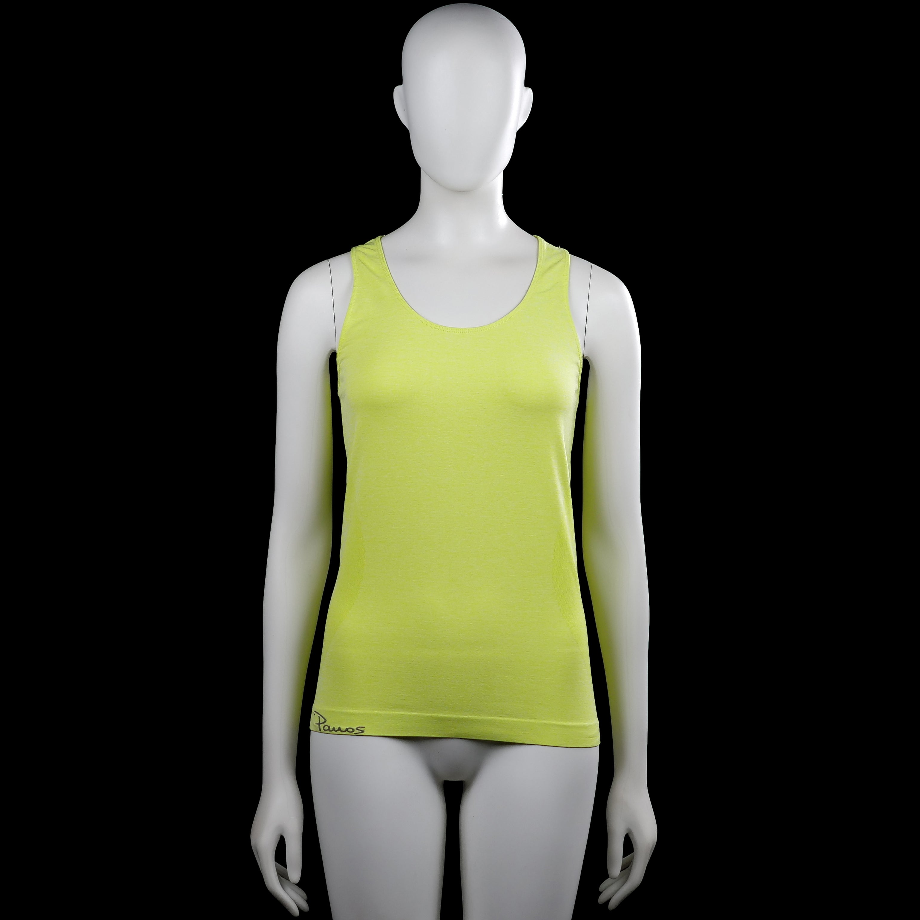 Pauos - Tank top - Lime - Size M - Lime solid sleeveless tank top with a scoop neck and plain arm openings. Straight hem with a small logo on the back and a small signature near the lower front.