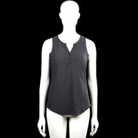 Shein - Tank top - Charcoal - Size S - Charcoal sleeveless top with a round neckline and a short button placket at the front. Features a curved hem and an allover eyelet texture.