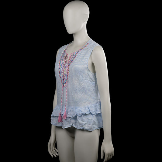 Blouse - Light Blue & White - Size S