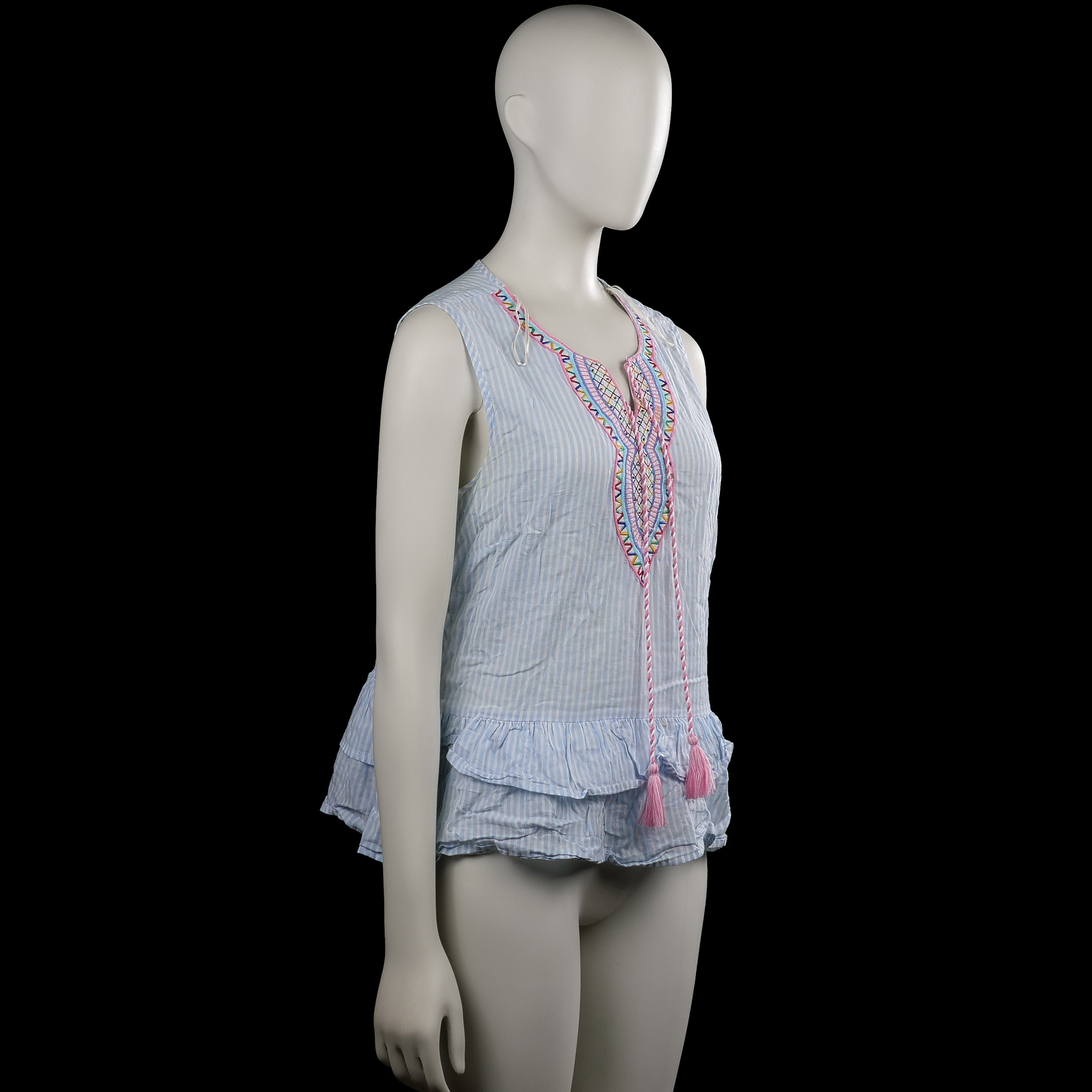 Blouse - Light Blue & White - Size S