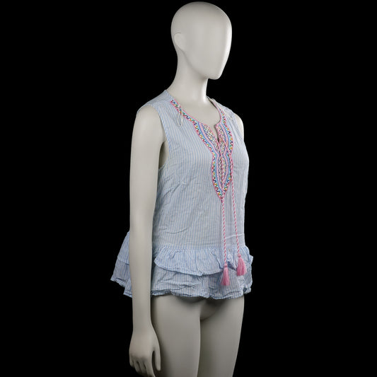 Blouse - Light Blue & White - Size S
