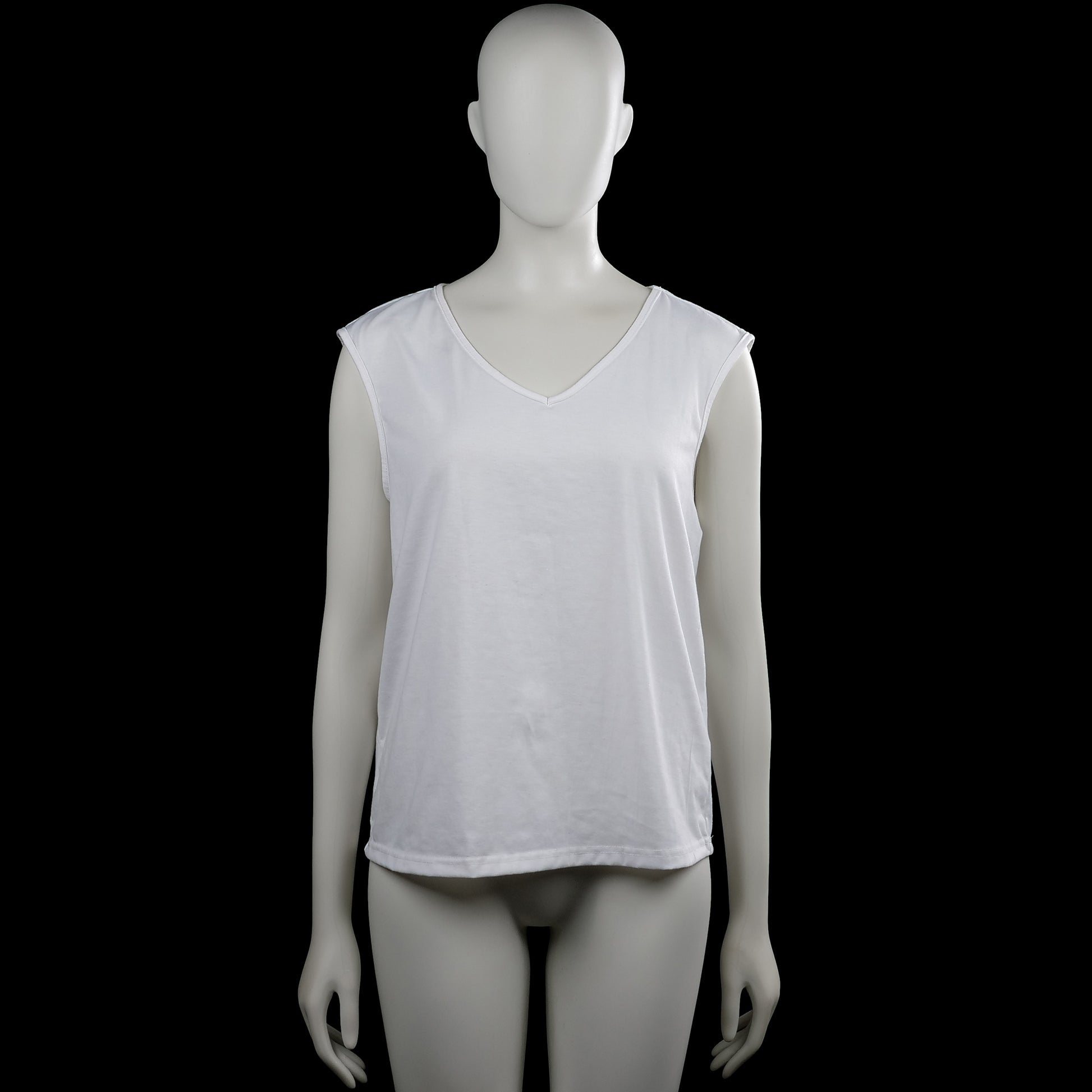 Shein - Tank top - White - Size M - White solid sleeveless top with a V-neckline and wide arm openings. Straight hem with plain edge trim at the neckline and armholes.