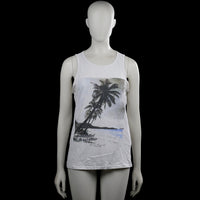 Jean Pascale - Tank top - White & Black - Size S - White sleeveless top with a round neck and straight hem. Features a large black printed graphic on the front.