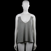 Shein - Tank top - Gray & White - Size L - Gray sleeveless top with a V-neck and wide white lace shoulder straps. Solid design with a straight hem.