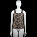 Tank top - Beige & Brown - Size S, M - Sleeveless leopard-pattern tank top in beige and brown with black trim and a scoop neckline. Straight hem with plain armholes and neckline binding.