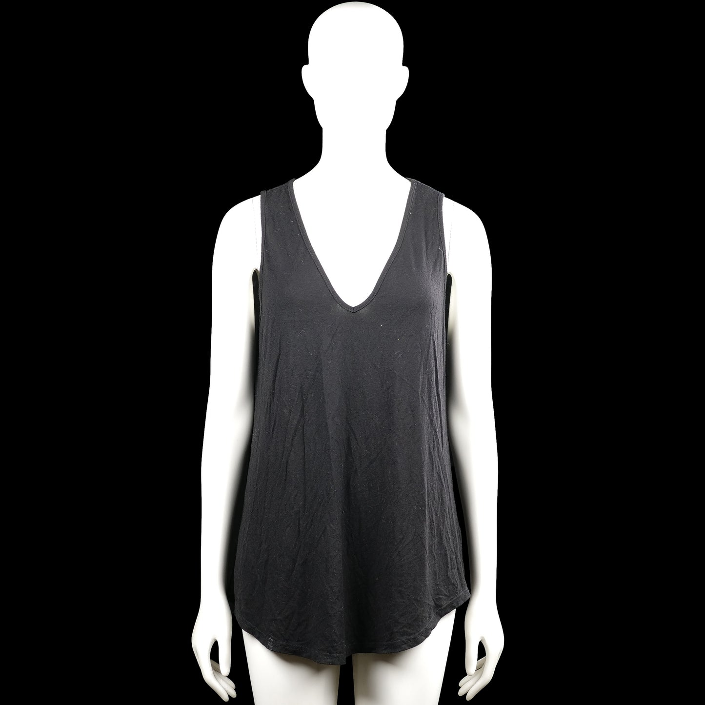 Shein - Tank top - Black - Size M - Black solid sleeveless top with a V-neckline and wide shoulder straps. Features a straight hem with no visible closures or pockets.
