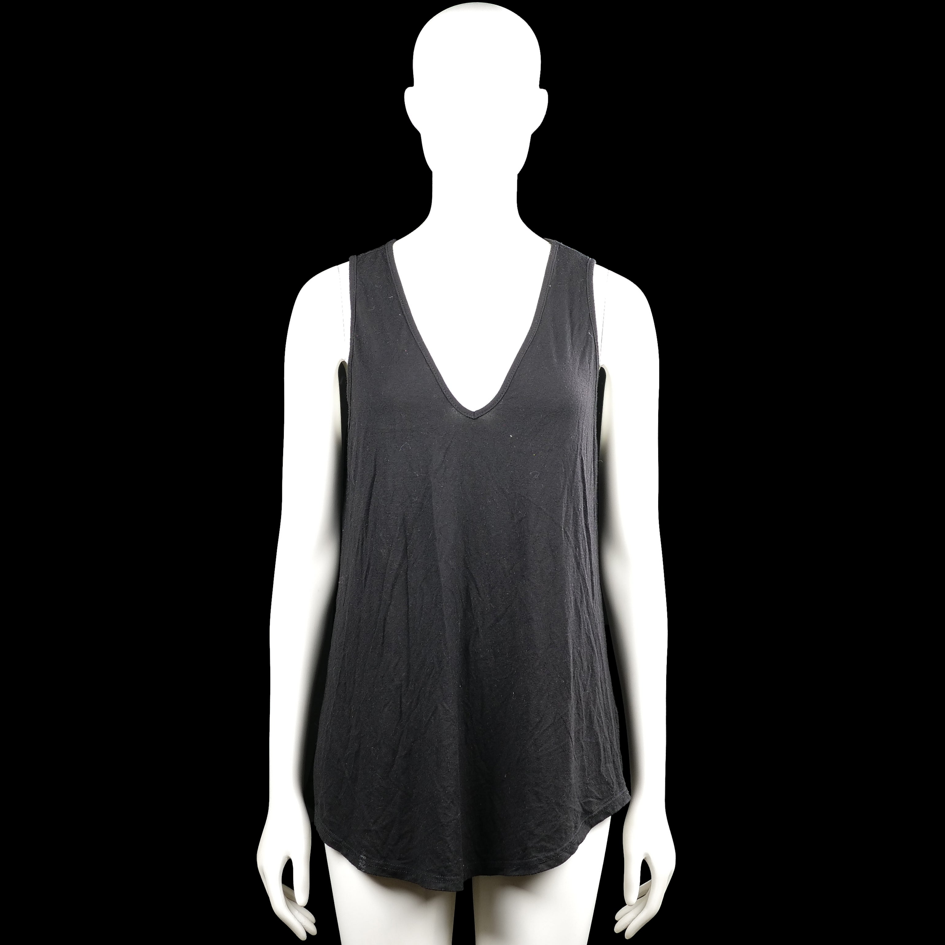 Shein - Tank top - Black - Size M - Black solid sleeveless top with a V-neckline and wide shoulder straps. Features a straight hem with no visible closures or pockets.
