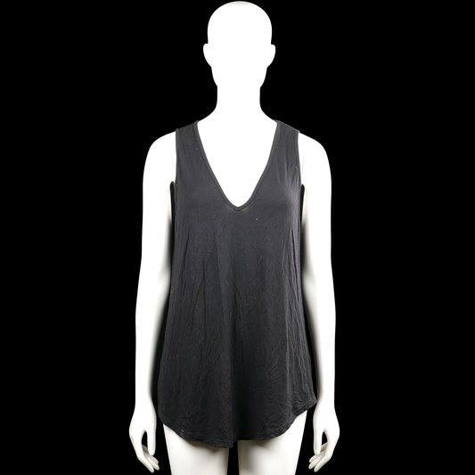 Shein - Tank top - Black - Size M - Black solid sleeveless top with a V-neckline and wide shoulder straps. Features a straight hem with no visible closures or pockets.