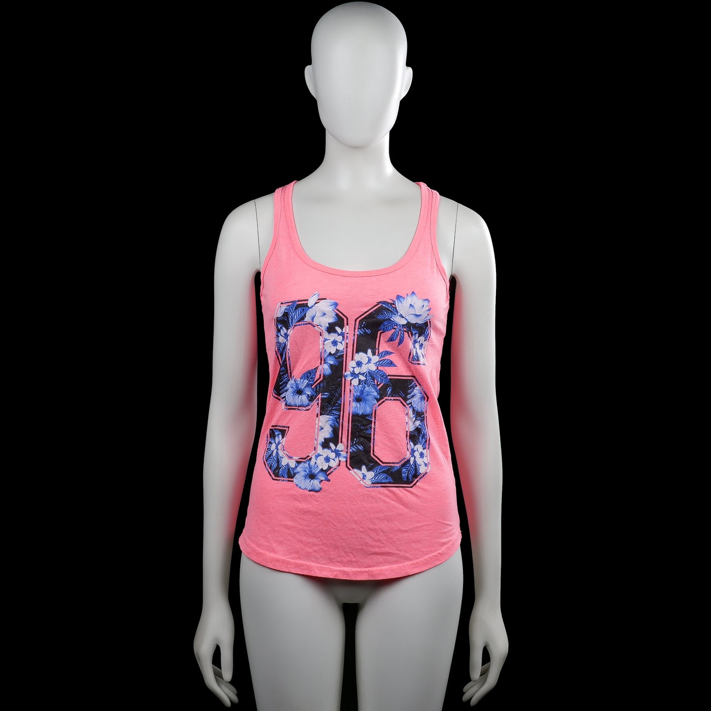 Wa - Tank top - Pink - Size 34 - Pink sleeveless tank top with a scoop neckline and straight hem. Features a large front graphic print with numbers and floral elements.