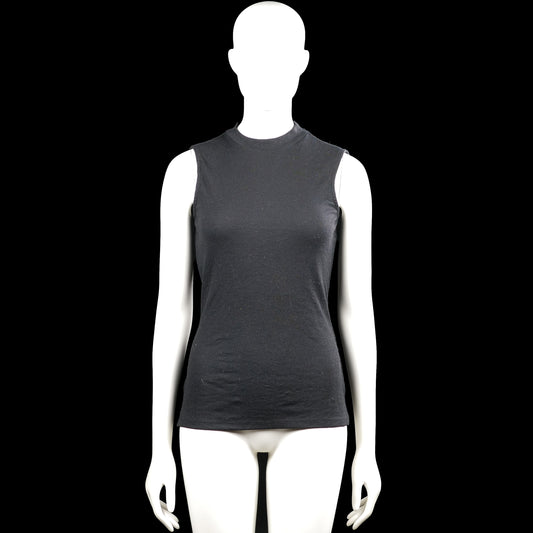 157 - Tank top - Black - Size M - Black solid sleeveless top with a mock neck. Straight hem with side slits.