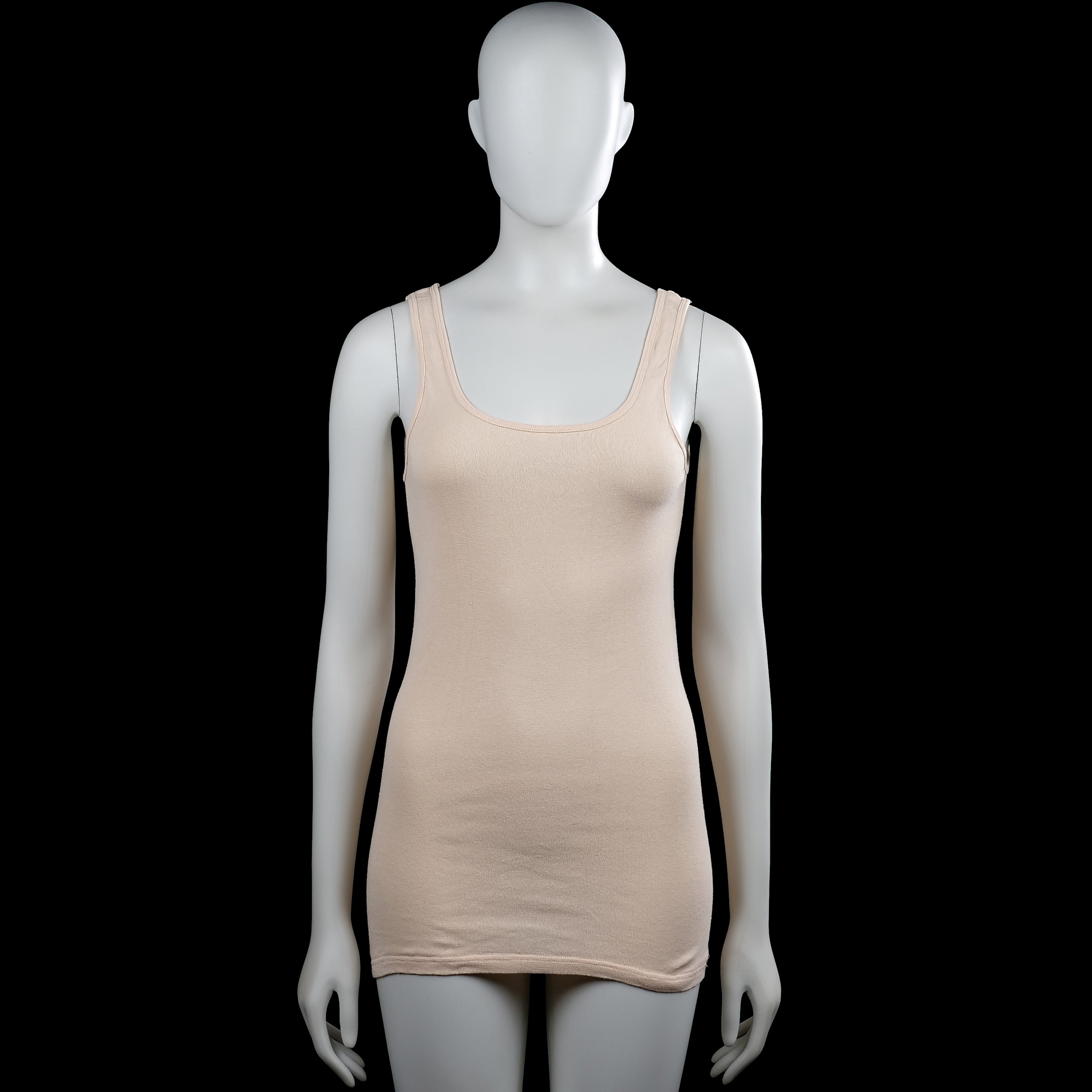 Tank top - Beige - Size M - Beige solid sleeveless top with a scoop neckline and wide shoulder straps. Straight hem with no visible closures or pockets.